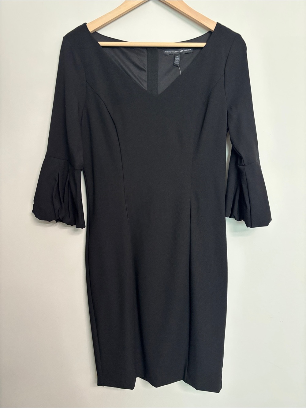 White House Black Market Black V-Neck Sheath Work Interview Dress NWT 6